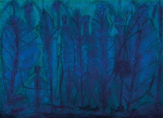 <strong>Sergio Hernandez</strong>, <em>CANÍBAL</em>
Óleo y arenas sobre lino,
Oil and sand on canvas.
86.6 x 118.11 in, (220 x 300 cm.),
2019
