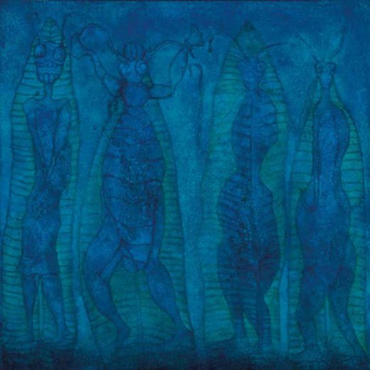 <strong>Sergio Hernandez</strong>, <em>HOMÚNCULOS</em>,
Óleo y arenas sobre lino,
Oil and sand on canvas
98.4 x 98.4 in (250 x 250 cm.),
2019