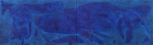 <strong>Sergio Hernandez</strong>, <em> LEVIATÁN</em>
Óleo y arenas sobre lino
Oil and sand on canvas
180 x 600 cm
70.8 x 236.2 in. (Díptico)
2018